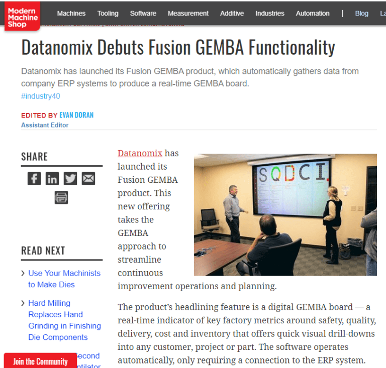 Datanomix Debuts Fusion GEMBA Functionality