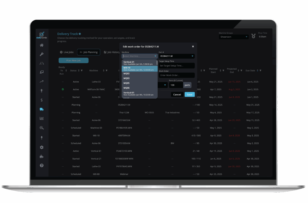 MACHINE AVAILABILITY PLANNER
See exactly when each machine will free up to plan your next job